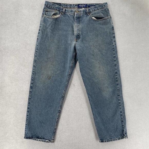 Eddie Bauer Jeans 40x30 Mens Blue Relaxed Fit Tapered Leg Cotton Denim‎ Med Wash - Picture 1 of 14